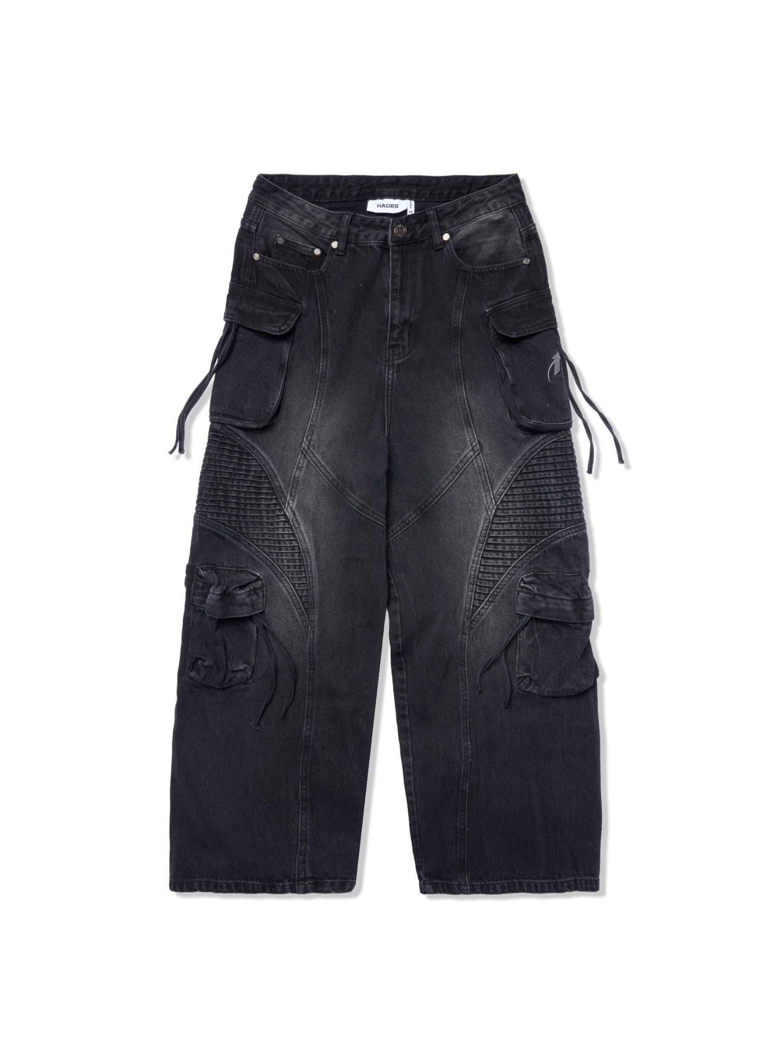 WASH BAGGY DENIM TROUSERS - BLACK