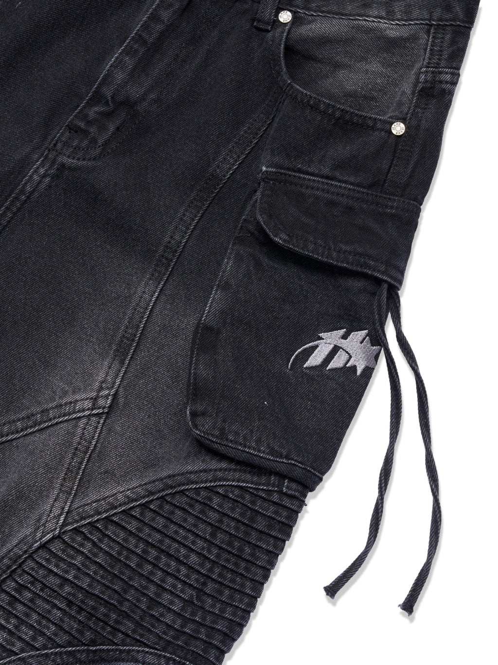 WASH BAGGY DENIM TROUSERS - BLACK