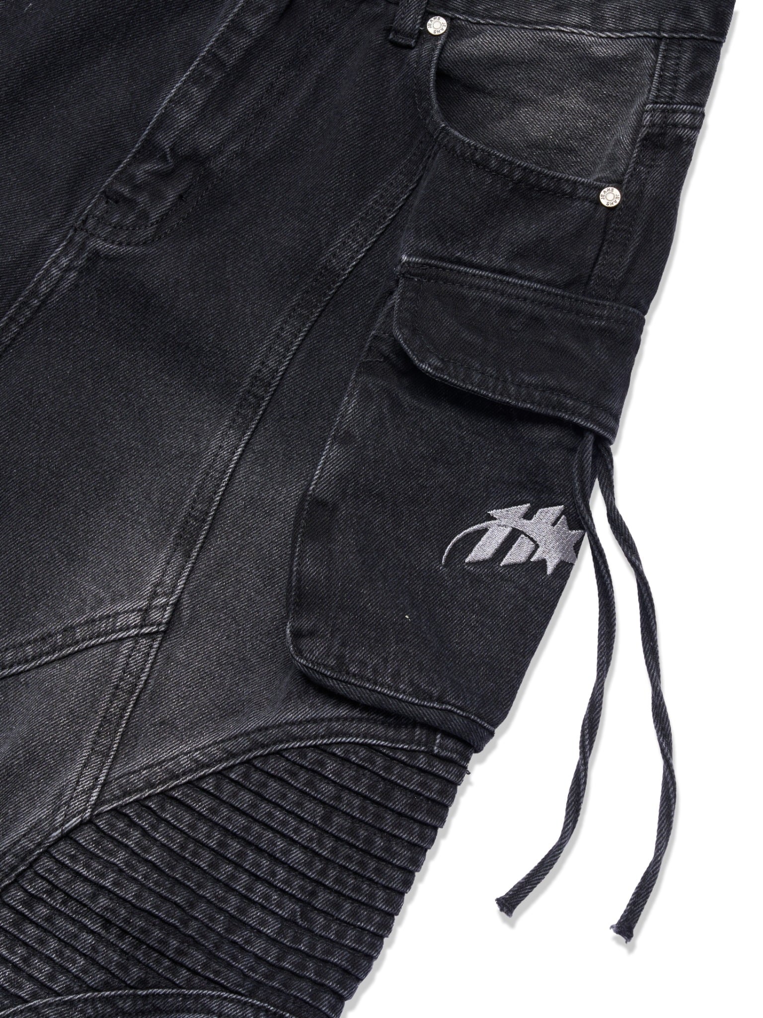 WASH BAGGY DENIM TROUSERS - BLACK