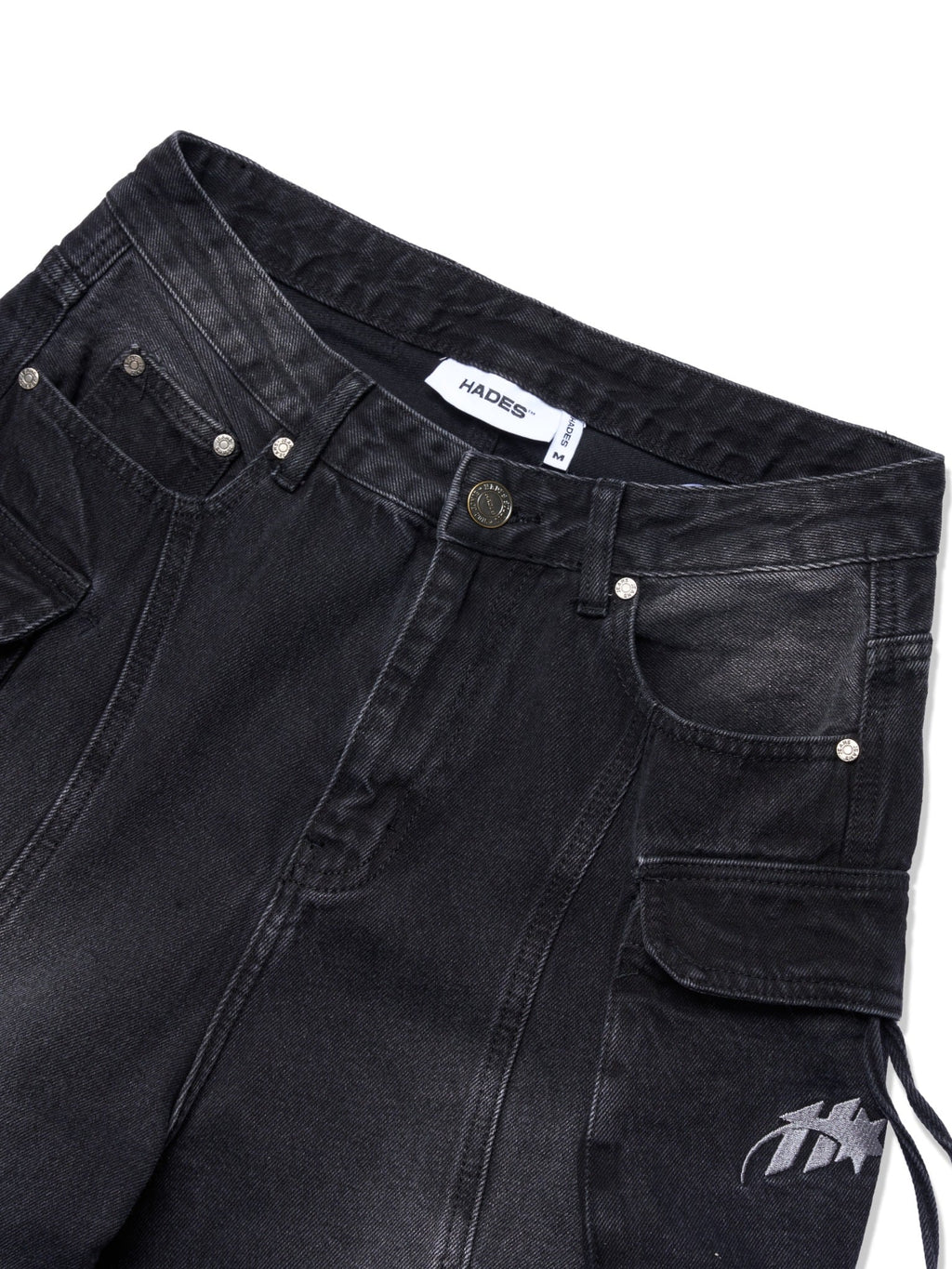 WASH BAGGY DENIM TROUSERS - BLACK