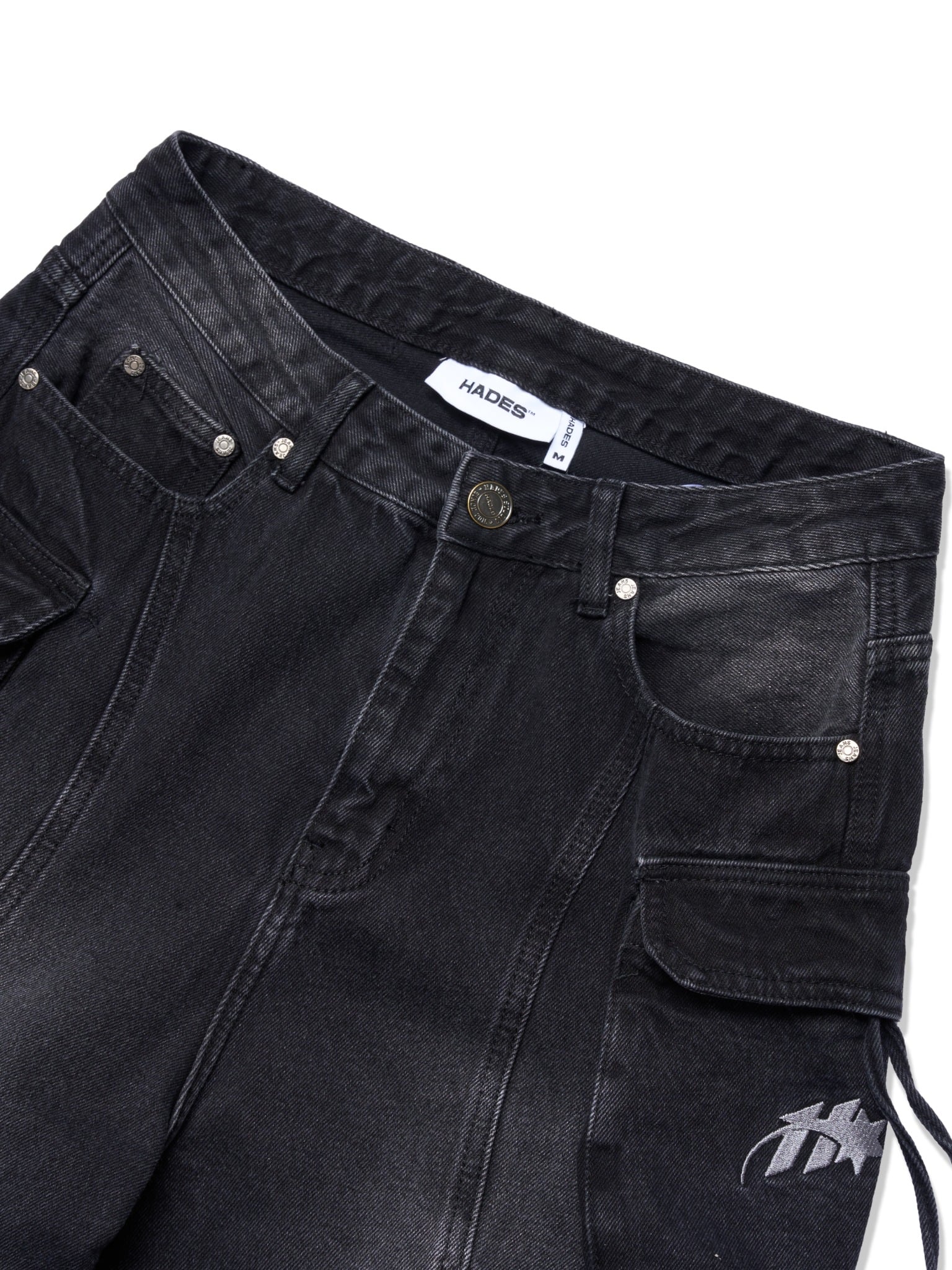 WASH BAGGY DENIM TROUSERS - BLACK