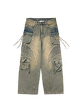 WASH BAGGY DENIM TROUSERS - BLUE