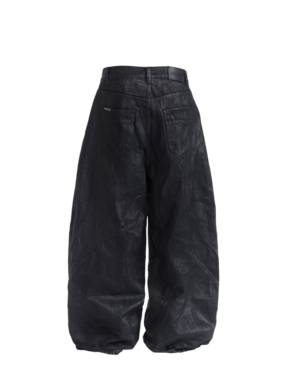 FAUX LEATHER COATED WIDE-LED JEANS