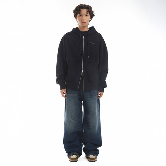 METAL ZIPPED HOODIE/ BLACK