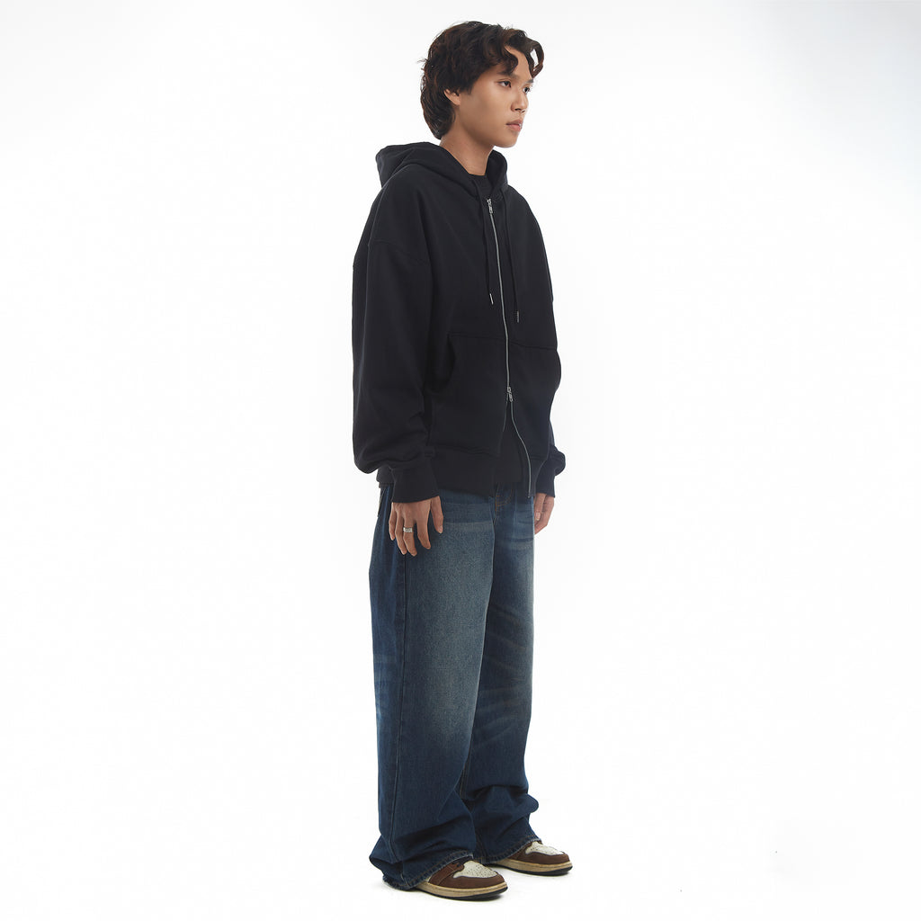 METAL ZIPPED HOODIE/ BLACK