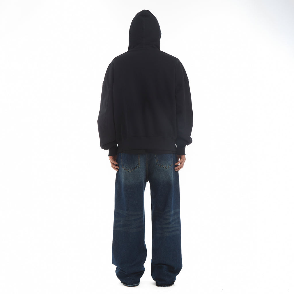 METAL ZIPPED HOODIE/ BLACK