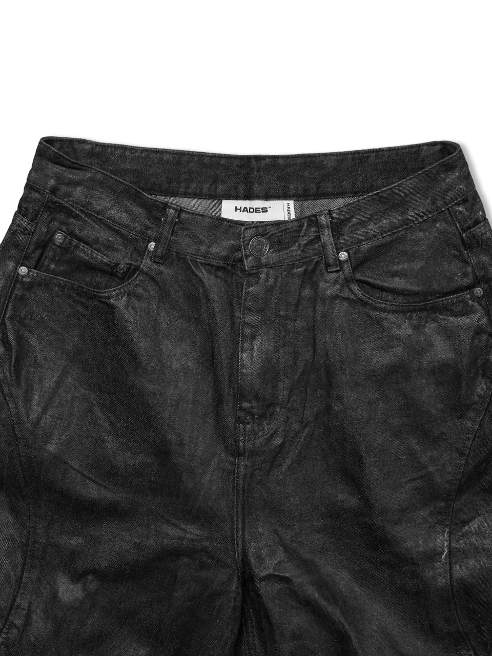 FAUX LEATHER COATED WIDE-LED JEANS