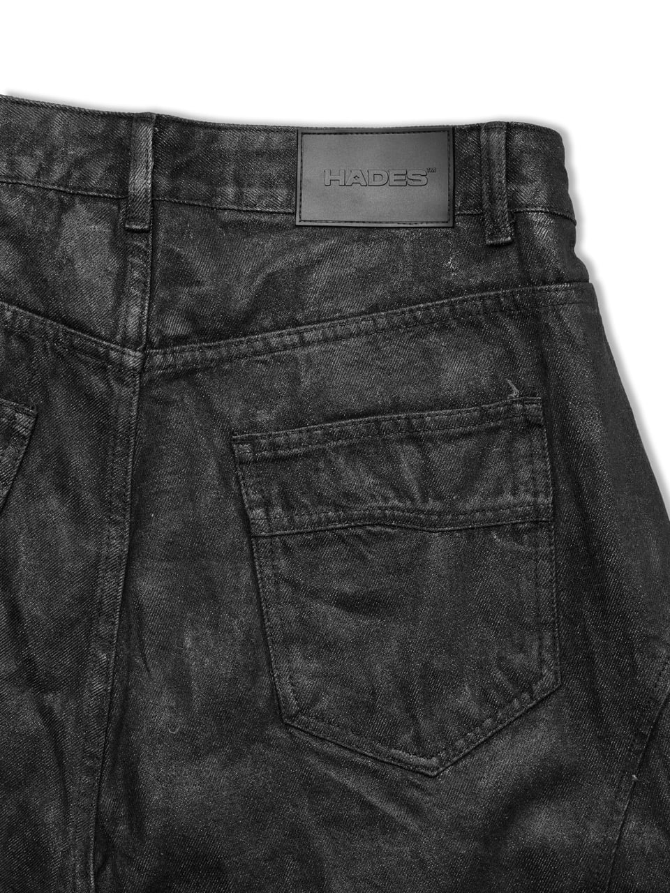 FAUX LEATHER COATED WIDE-LED JEANS