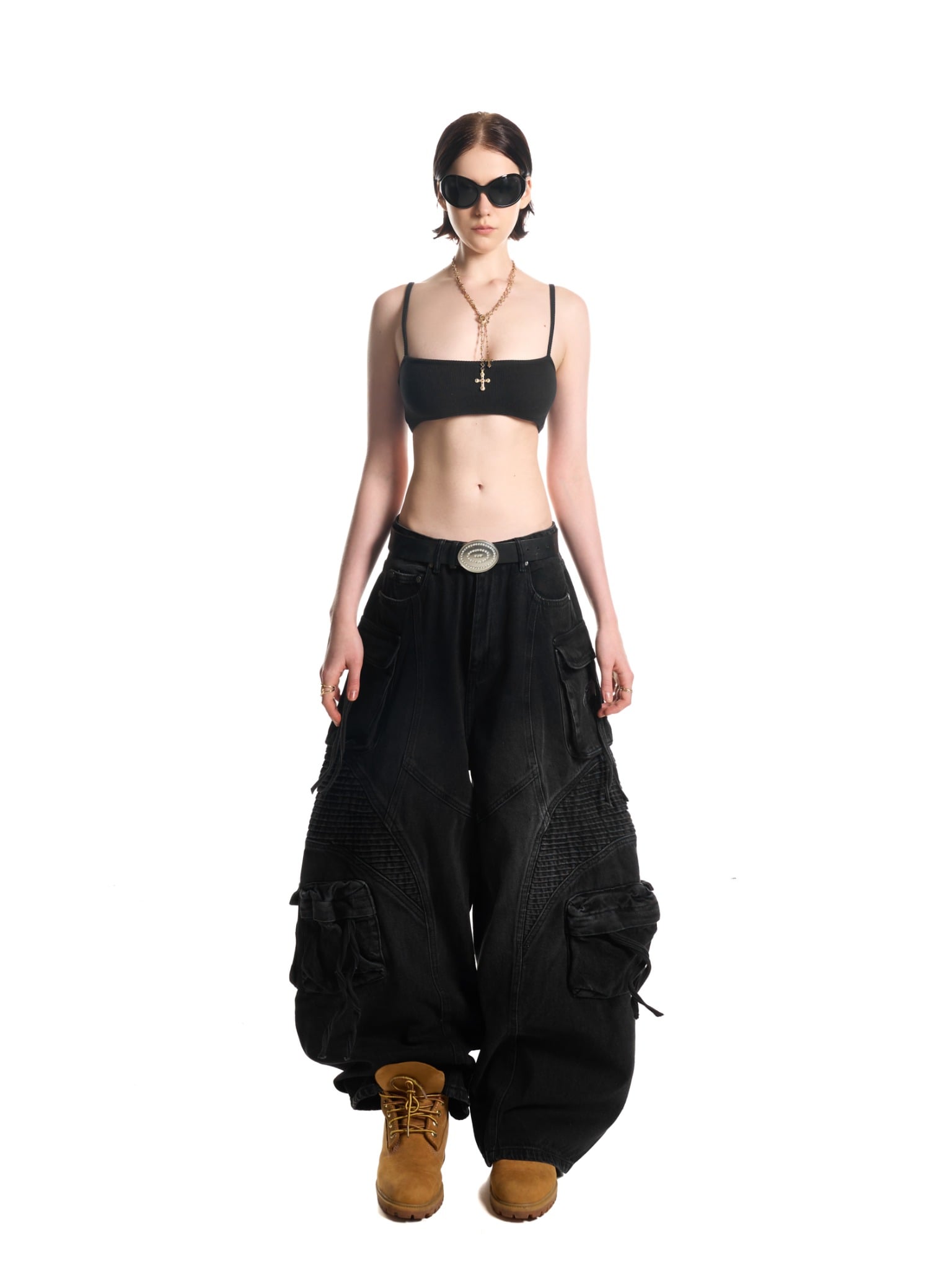 WASH BAGGY DENIM TROUSERS - BLACK
