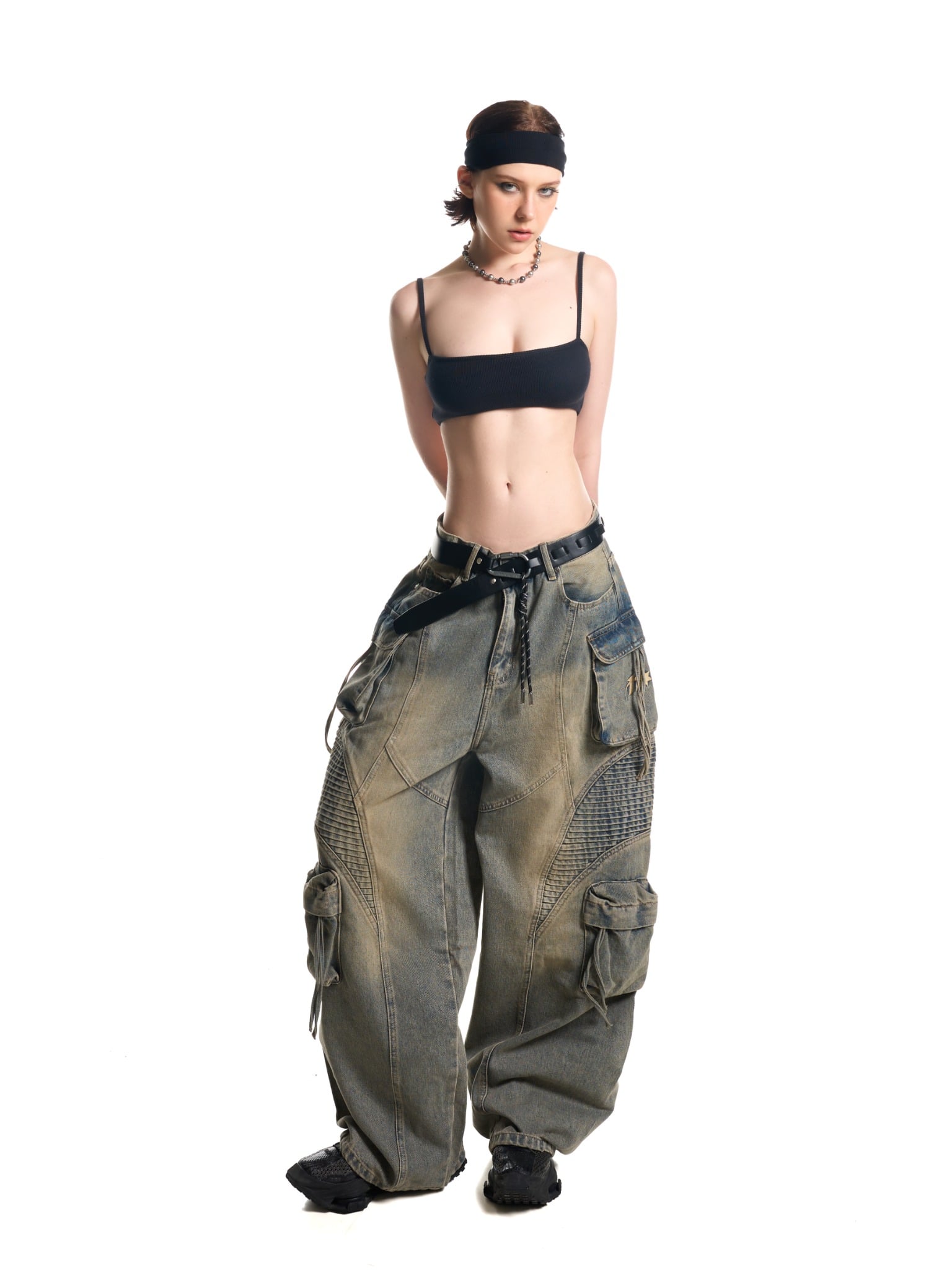WASH BAGGY DENIM TROUSERS - BLUE