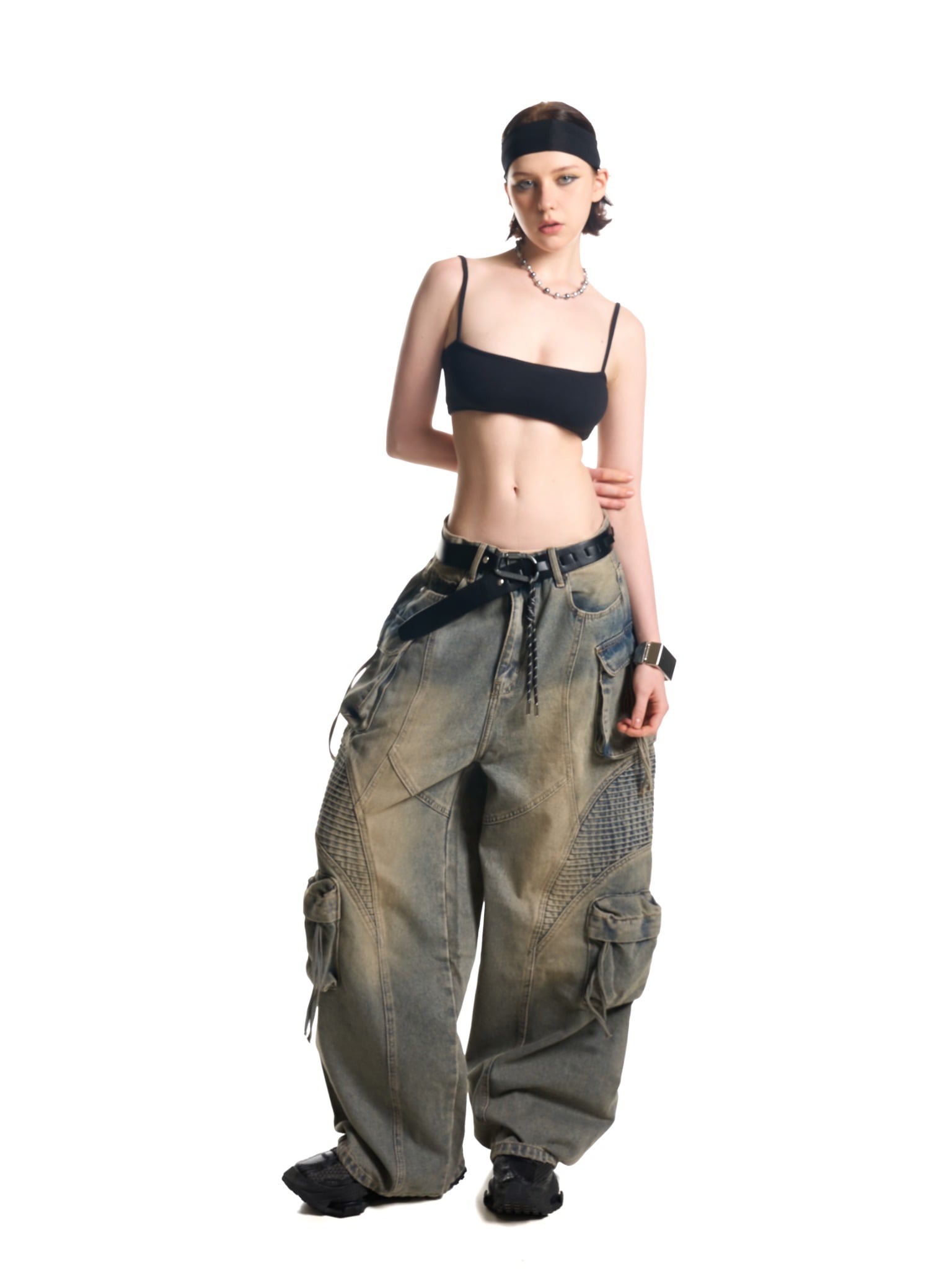 WASH BAGGY DENIM TROUSERS - BLUE