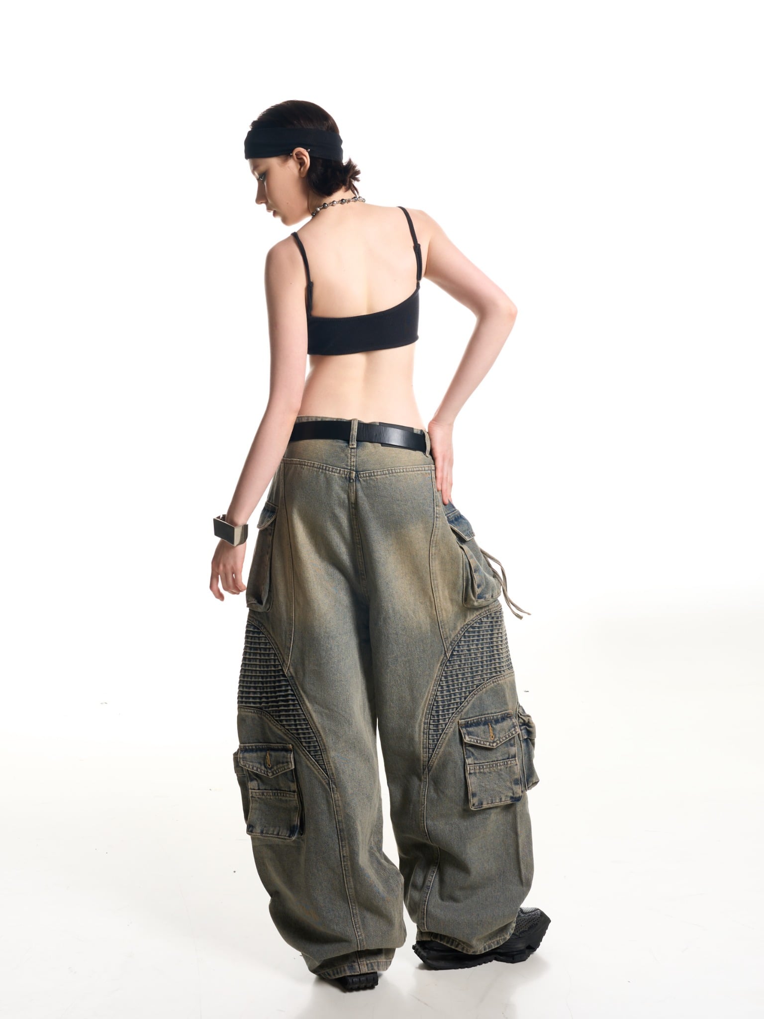 WASH BAGGY DENIM TROUSERS - BLUE